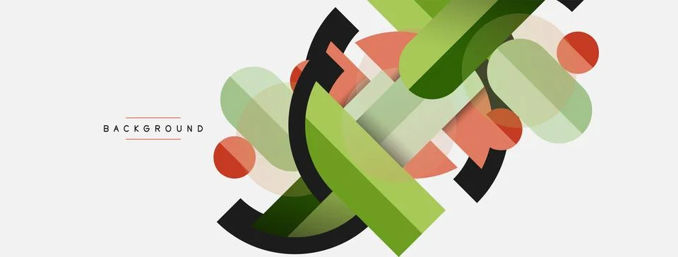 Geometric shapes composition abstract background. Circles lines and rectangles Stock Illustration