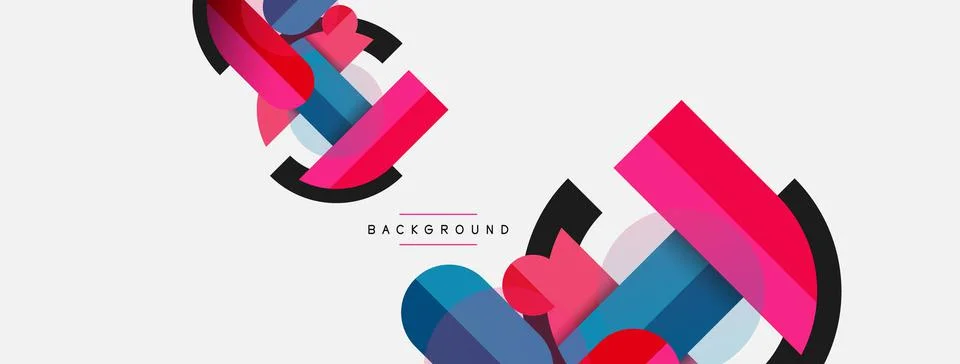 Geometric shapes composition abstract background. Circles lines and rectangles Stock Illustration