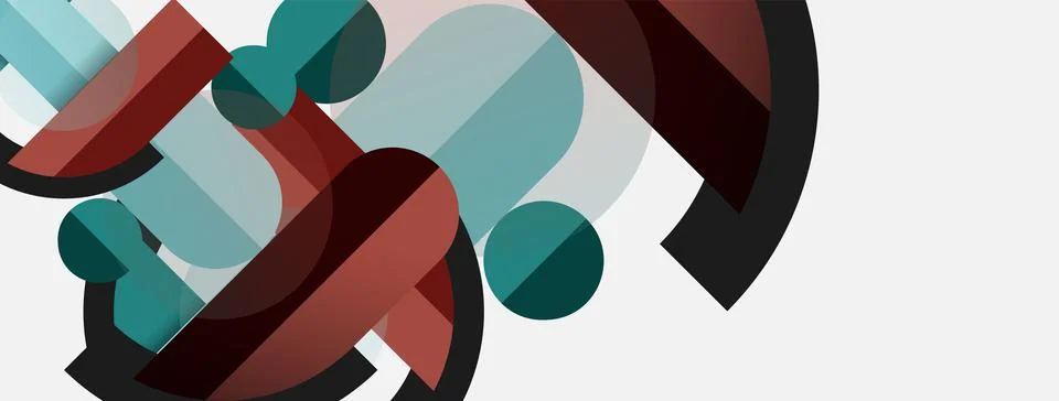 Geometric shapes composition abstract background. Circles lines and rectangles Stock Illustration