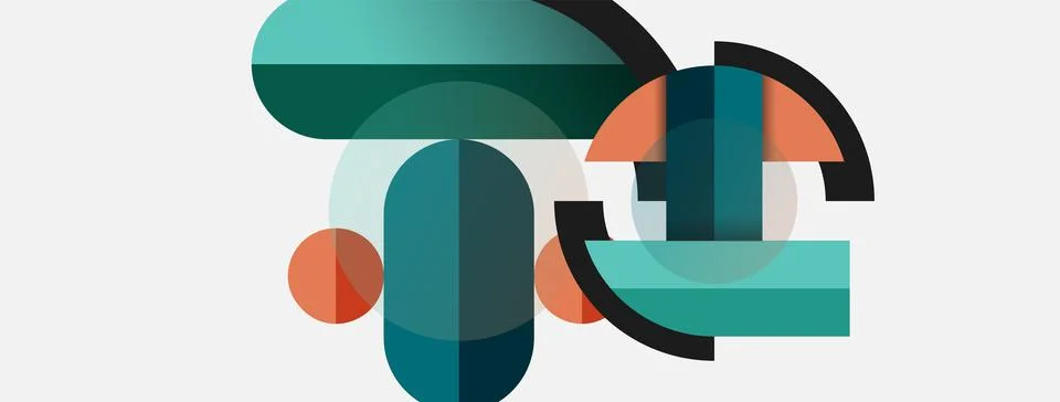 Geometric shapes composition abstract background. Circles lines and rectangles Illustrazione stock