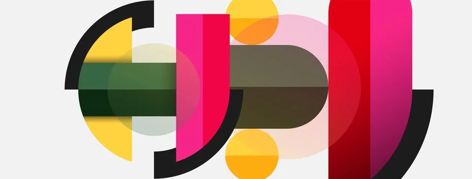 Geometric shapes composition abstract background. Circles lines and rectangles Stock Illustration