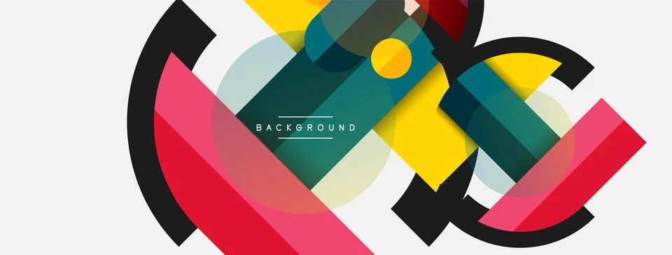 Geometric shapes composition abstract background. Circles lines and rectangles Stock Illustration