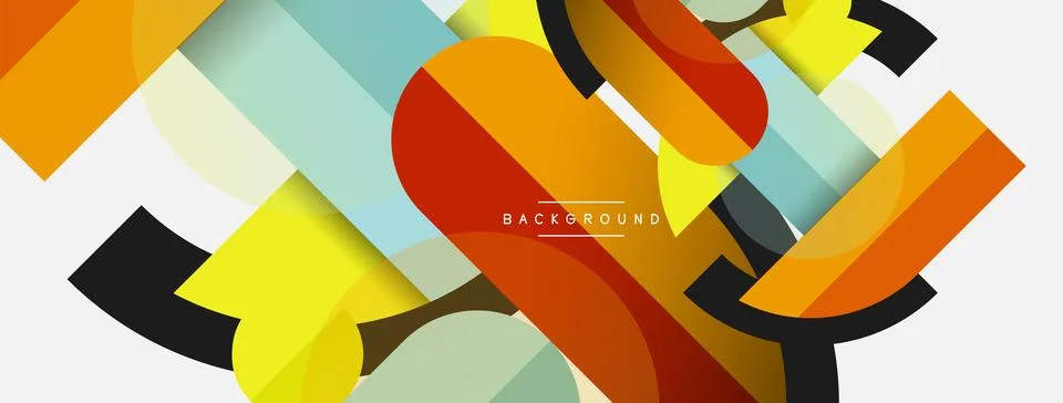 Geometric shapes composition abstract background. Circles lines and rectangles Stock Illustration