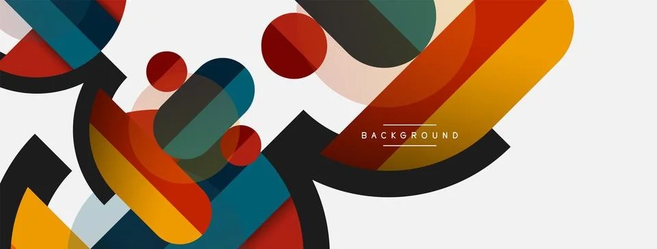 Geometric shapes composition abstract background. Circles lines and rectangles Stock Illustration