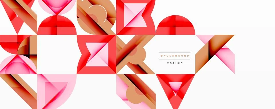 Geometric shapes create abstract pattern. Red, pink, beige tones dominate d.. Stock Illustration