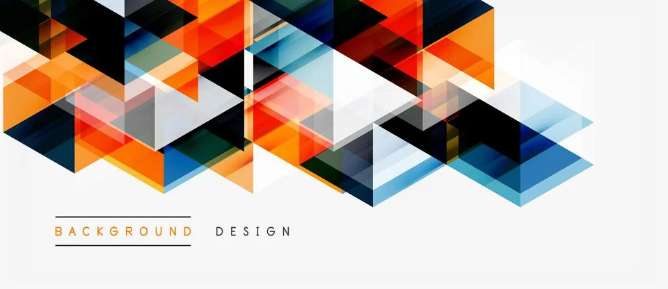 Geometric shapes create dynamic pattern. Orange, blue, gray tones dominate Stock Illustration