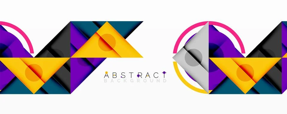Geometric shapes create vibrant abstract patterns. Triangles, arcs, circles イラスト素材