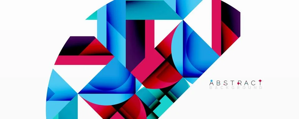 Geometric shapes create vibrant abstract composition. Blue, purple, red hues Stock Illustration