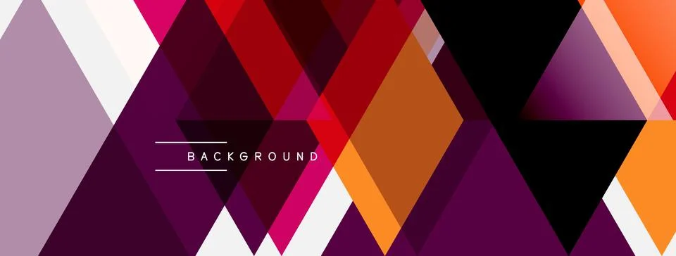 Geometric shapes create vibrant background. Red, orange, purple hues dominate Stock Illustration