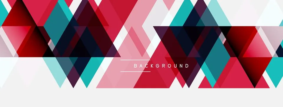 Geometric shapes create vibrant background. Red, teal, purple dominate design Stock Illustration