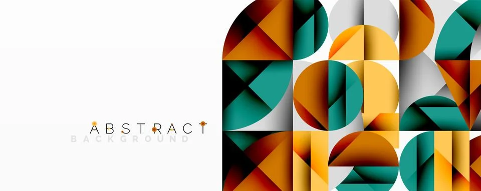 Geometric shapes create vibrant pattern. Colors blend, forming modern abstract 스톡 일러스트