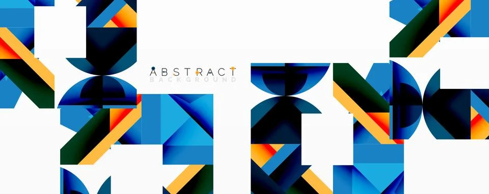 Geometric shapes create vibrant pattern. Blue, yellow, black dominate design. Stock Illustration