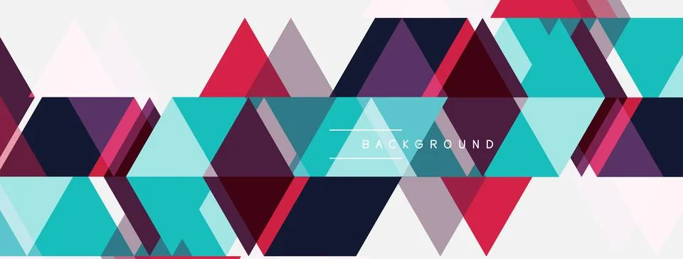Geometric shapes create vibrant pattern. Triangles, hexagons form repeating Stock Illustration