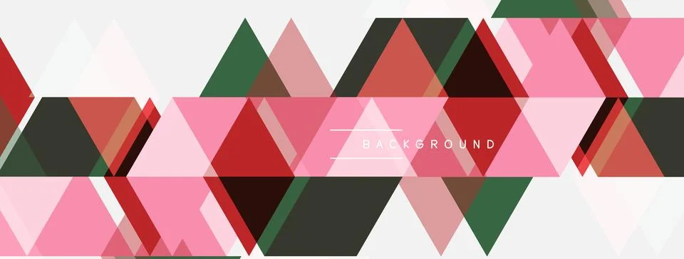 Geometric shapes create vibrant pattern. Pink, red, green triangles overlap Stock Illustration