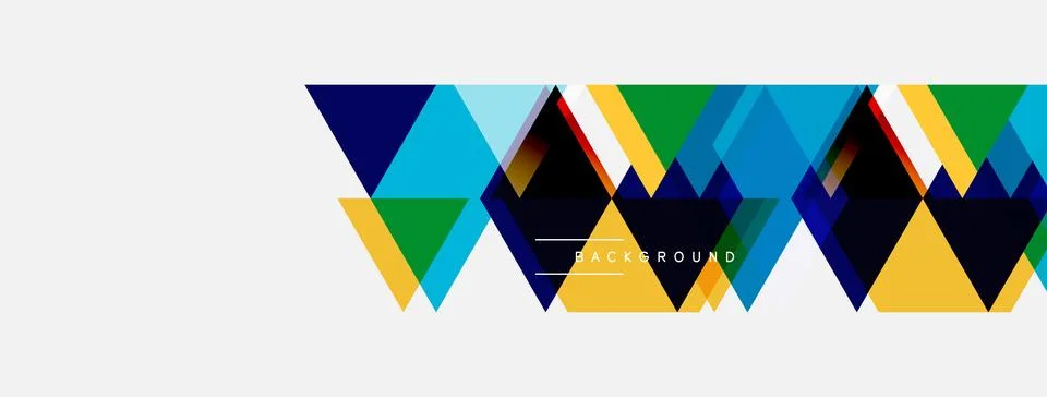 Geometric shapes create vibrant pattern. Blue, green, yellow triangles form 스톡 일러스트