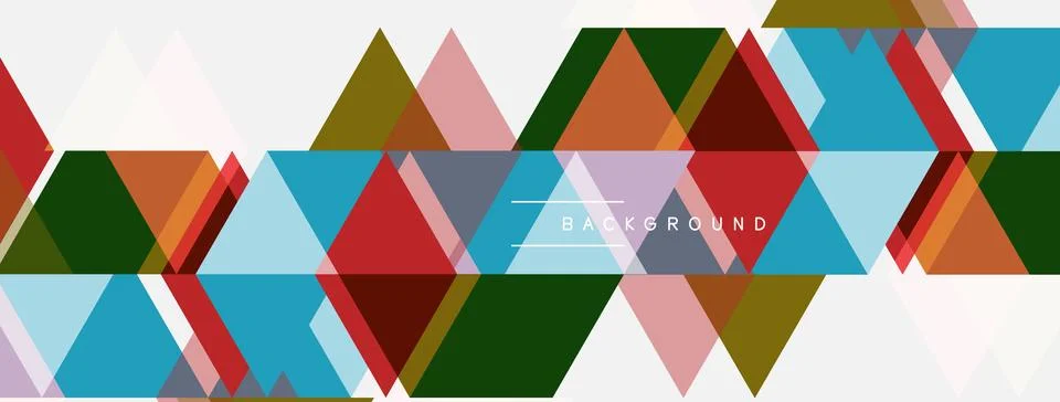 Geometric shapes create vibrant pattern. Triangles, squares overlap forming 스톡 일러스트