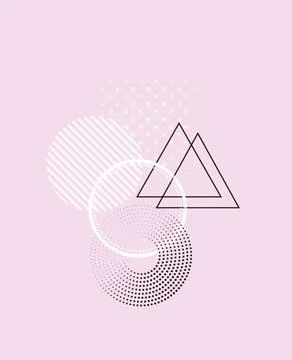 Geometric shapes of different sizes, shapes and styles, white, black, pink Stock Illustration