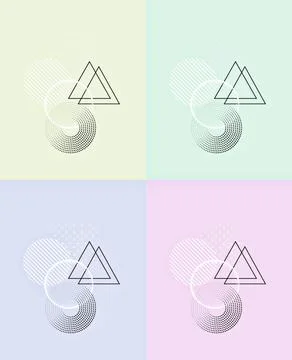 Geometric shapes of different sizes, shapes and styles divided into four squares Stock Illustration
