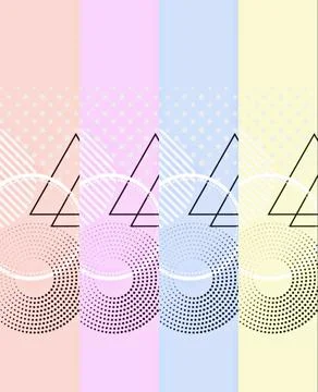Geometric shapes of different sizes, shapes and styles divided into four stripes Stock Illustration