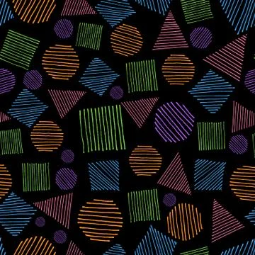 Geometric shapes doodle. Seamless pattern. Hand drawing. Stock Illustration