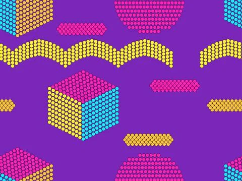 Geometric shapes from dots. Abstract seamless pattern in pop art style. Backg 库存插图