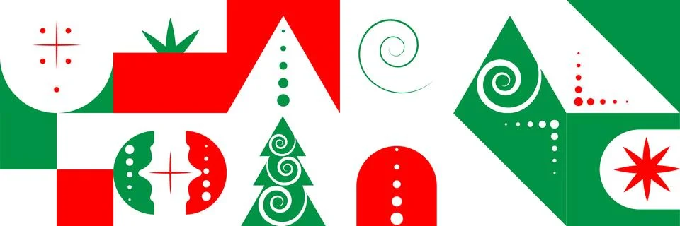 Geometric shapes elements red and green winter new year. Stock Illustration