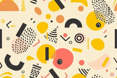 Geometric shapes eyes seamless pattern. Color cartoon isolated textile print Stock Illustration