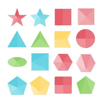 Geometric shapes in flat design, set of colored geometric shapes isolated Stock Illustration