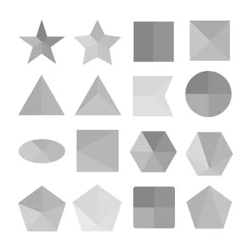 Geometric shapes in flat design, a set of gray geometric shapes isolated Stock Illustration