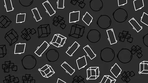 Geometric shapes float against a dark backdrop Видео 335413759
