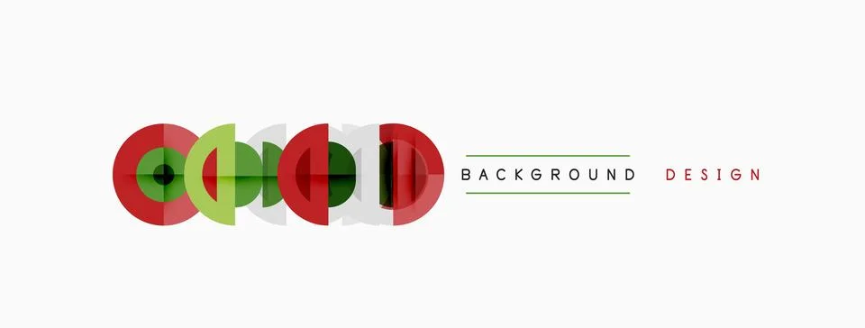 Geometric shapes form abstract pattern. Red, green, black circles overlap. .. Illustrazione stock