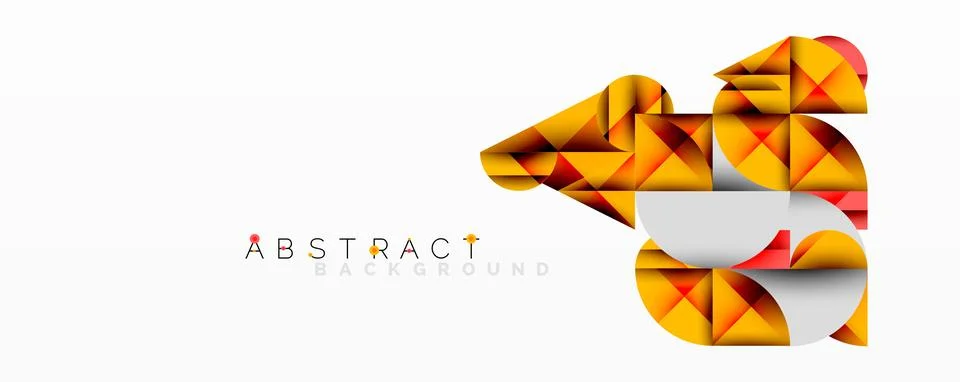 Geometric shapes form fox head silhouette. Orange, yellow hues dominate white Stock Illustration