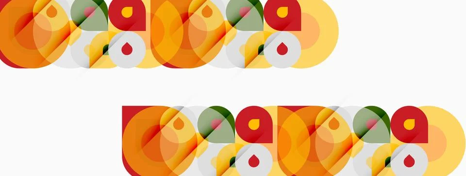 Geometric shapes form repeating patterns. Orange, red, green hues dominate イラスト素材