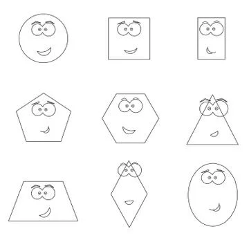 Geometric shapes with funny faces vector Stock Illustration