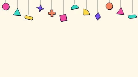 Geometric shapes hanging on strings and swinging at the top with large empty 库存影片 348295606
