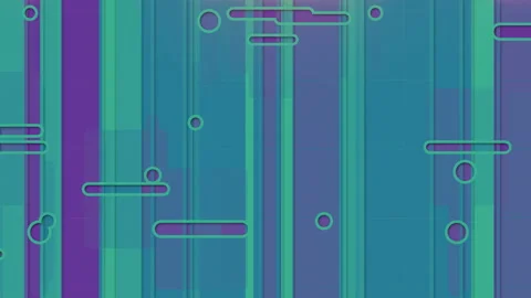 Geometric shapes intersect a pattern of colored lines. 3d render loop animation Stock Footage 138033206