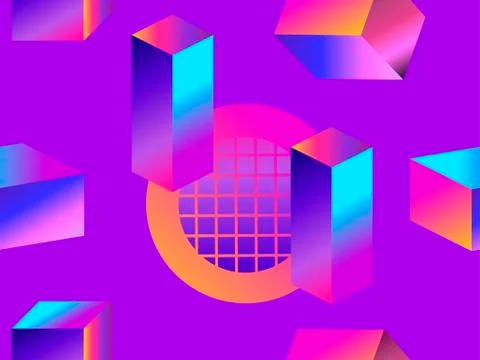Geometric shapes in isometric style with gradient. Futuristic seamless patter Stock Illustration