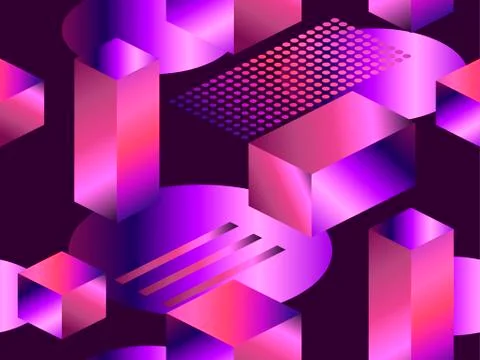 Geometric shapes in isometric style with gradient. Futuristic seamless patter Stock Illustration