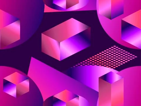 Geometric shapes in isometric style with gradient. Futuristic seamless patter Illustrazione stock