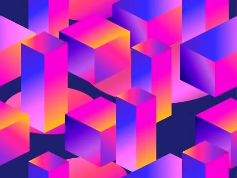 Geometric shapes in isometric style with gradient. Futuristic seamless patter 스톡 일러스트
