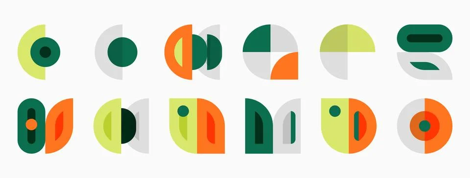Geometric shapes, mostly circles, rectangles, lines. Colors include green, イラスト素材