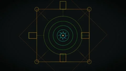 Geometric shapes move in colorful patterns on dark background Stock Footage 336995038