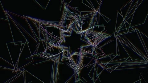 Geometric shapes move in colorful patterns on a black background Stock Footage 341400896