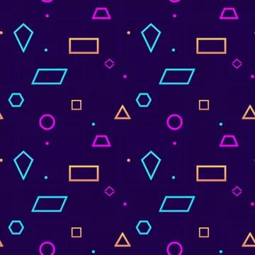 Geometric shapes neon lights pattern. Stock Illustration