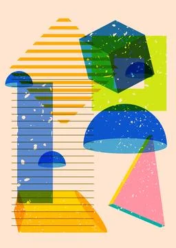 Geometric shapes. Object in trendy riso graph design. Geometry elements abs.. Stock Illustration