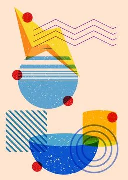 Geometric shapes. Object in trendy riso graph design. Geometry elements abs.. Stock Illustration