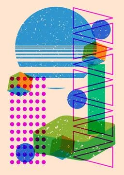 Geometric shapes. Object in trendy riso graph design. Geometry elements abs.. Stock Illustration