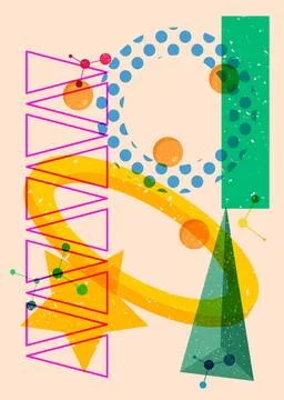 Geometric shapes. Object in trendy riso graph design. Geometry elements abs.. Stock Illustration