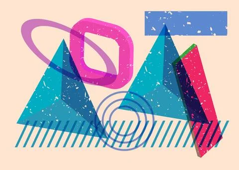 Geometric shapes. Object in trendy riso graph design. Geometry elements abs.. 库存插图