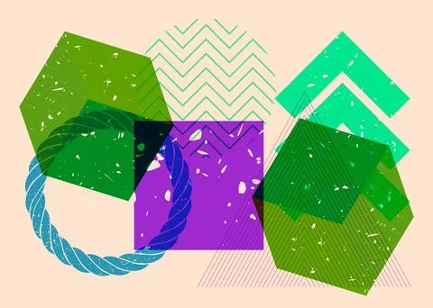 Geometric shapes. Object in trendy riso graph design. Geometry elements abs.. Stock Illustration
